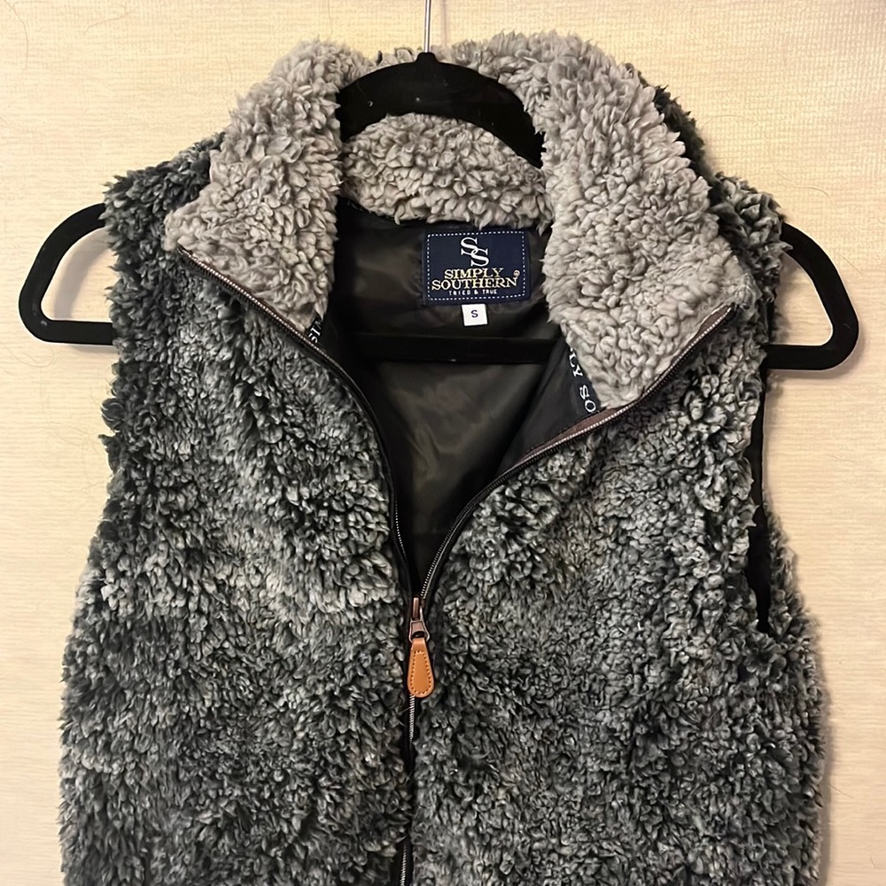 Faux fur vest, multi color with black, white and gray